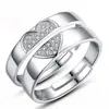 Anillos de Pareja Corazón de Amor Empalmados Par de Anillos Casuales Anillos Ajustables de Circonita Coreana Regalos del Día de San Valentín Esencial para Parejas