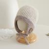 Chapéus de Bebê para Outono e Inverno, Chapéus de Lã com Adesivos, Rostos Sorridentes Fofos, Chapéus de Tricô Quentinhos com Pompons para Crianças, Chapéus Grossos com Proteção para as Orelhas