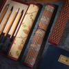 Quatro Tesouros do Estudo Caligrafia Pintura Chinesa Suprimentos Cabelo Cacheado Caneta Proteção Escova com Lápis Saco Cortina Caneta de Bambu