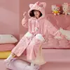 Camisola Feminina Outono e Inverno Espessada com Forro de Lã Coral Fleece Longa Pijama Infantil Camisola de Menina 2024 Flanela Roupas de Casa