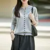 Novo cardigã de malha 100% lã pura para outono feminino, com gola semimalta, estilo casual solto, casaco versátil e simples