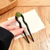 Grampo de Cabelo Retrô em Forma de U com Contas Redondas de Gelatina de Coco para Mulheres 2025, Elegante e de Alto Padrão, Estilo Coque Simples, Grampo de Cabelo Chinês com Três Pontas