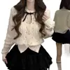 Cárdigan de Punto Elegante con Pedrería de Manga Larga LEKA para Mujer, Otoño e Invierno, Estilo Chic y Puro, Suéter Corto Abrigo, Beige