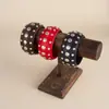 Pulsera Redonda de Madera Geométrica de Moda Punk Transfronteriza Europea y Americana Pulsera Ancha con Remaches de Moda