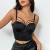 Design Estilo Francês Corset de Alça Fina com Bojo, Camisola Sexy Hot Girl, Top Ruched Feminino para Usar por Cima