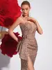 Estilo Nuevo Europeo y Americano Vestido de Noche con Tirantes de Lentejuelas Color Champaña Corte Ajustado Abertura Anfitrión de Banquete Fiesta Anual Vestido de Sirena de Lujo Ligero