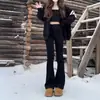 Calça jeans boca de sino preta para mulheres, novo estilo primavera/outono 2026, cintura alta, caimento justo, corte A, calça flare versátil para baixinhas