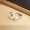 Nuevo Exquisito Anillo Azul Incrustado de Diamantes, Anillo Abierto Versátil de Perla Natural, Anillo para Dedo Índice de Mujer, Anillo Versátil