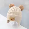 Touca de bebê pulôver chapéu infantil de inverno espesso quente de lã chapéu de urso com protetores de ouvido de tricô estilo coreano chapéu de bebê