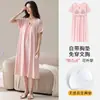 Nuevo estilo de camisón de verano para mujer con copas en el pecho, ropa de dormir fina y fresca de manga corta de algodón modal, vestido de verano suave