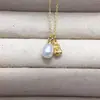 Colgante de Perla de Agua Dulce Natural, Perla en Forma de Arroz con Circonita Microincrustada, Nueva Joyería de Perlas Exquisita y Compacta Estilo Chino para Mujeres