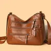 Bolso de Mujer de Comercio Exterior 2025 Nuevo Estilo Lavado Piel Suave Bolso Cruzado Doble Capa Gran Capacidad Bolso de Hombro Bolso Cuadrado Pequeño para Mujer