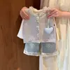 Conjunto de Primavera 2026 para Niñas Nuevo Elegante Chaleco de Punto Infantil, Camiseta Básica y Pantalones de Mezclilla Conjunto de Tres Piezas para Bebés Niñas
