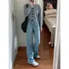 Jeans de tiro alto azul claro de pierna ancha estrecha para mujer 2024 Verano Nuevos Retro Adelgazantes Versátiles Pantalones Rectos