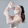 Protección Solar de Verano Sombrero de Sol Set de Máscara de Manga de Hielo para Mujer Montar al Aire Libre Sombrero de Sol Seda de Hielo Degradado Cuerno Manga de Hielo