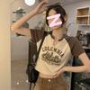 Camiseta de Manga Corta con Cuello en V Estilo Chica Picante Wubixie para Mujer, Nuevo Estilo de Verano, Diseño Retro Americano, Top Corto para Estudiante, Ropa para Mujer