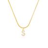 Collar Europeo y Americano de Venta Caliente con 26 Letras, Cadena de Clavícula de Hueso de Serpiente Plana con Letras, Estilo Retro 1.2mm Acero de Titanio 14K Oro Real Collar