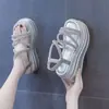 Sandálias Leves de Solado Grosso com Strass para Mulheres, Uso Externo de Verão, Estilo Coreano da Moda, Versáteis, Elegantes Sapatos de Plataforma Moda Praia para Mulheres