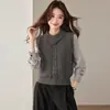 Suéter de Punto Falso Dos Piezas Color Block para Mujer 2026 Otoño Nuevo Llegada Diseño de Cuello Alto Suéter Exterior Estilo Perezoso Top Tendencia