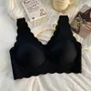 Borde de Onda Sin Costuras Moda Ajustado al Cuerpo Ropa Interior para Mujer Pecho Pequeño Push-Up Sin Aros Almohadillas Extraíbles Sujetador Deportivo para Mujer