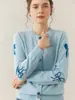 Novo Suéter Feminino de Cashmere Puro Outono e Inverno Cardigã Gola Redonda Modelagem Justa Jacquard com Laço Jaqueta Quente Malha Casual