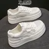 Zapatos Blancos de Cordones de Piel de Vaca de Primera Capa con Suela Gruesa, Zapatos de Malla Transpirable de Verano, Zapatos de Mujer, Zapatos Deportivos Casuales, Tenis Versátiles