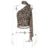 Top corto ajustado con lazo, sin mangas, con estampado de leopardo, estilo europeo y americano para mujer