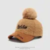 Boné infantil moderno de imitação de cashmere bordado com letra, boné de beisebol com pompom para meninos e meninas, chapéu quente para alunos do ensino fundamental, comércio exterior