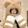 Bonito Sombrero de Oso para Mujer, Nuevo Estilo de Invierno, Felpa, Cortavientos, Engrosado, Cálido, Adelgazante de Rostro, Protector de Orejas, Gorro Bufanda