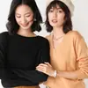 Primavera Nuevo Estilo Tejido de Punto de Cuello Redondo Rizado Camiseta de Fondo de Manga Larga para Mujer Estilo Coreano Holgado Talla Grande Tejido de Punto de Cuello Bajo