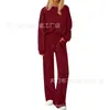 Comercio Exterior Europeo y Americano Ropa Femenina Transfronteriza Venta Caliente en Amazon Conjunto Casual de Dos Piezas de Sudadera de Punto y Pantalones de Pierna Ancha Otoño e Invierno