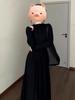 Vestido Negro de Alta Gama Estilo Francés para Mujer, Vestido Negro Corto Estilo Hepburn Adelgazante de Cintura Otoñal, Vestido Largo Elegante y Hermoso