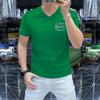 Camisa informal de manga corta con cuello en V y perforación en caliente para hombre, de moda, ajustada, de verano 2025, de media manga con cuello de corazón de pollo y seda de algodón.