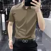 Camisa fina de manga corta para hombre, italiana de alta calidad, sin planchar, antiarrugas, para verano, corte slim, de seda helada, casual de negocios