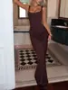 Estilo Europeo y Americano para Mujer, Casual, Manga Larga, Corte Ajustado, Espiga, Puro Deseo, Tirantes Finos, Vestido Largo, Ajustado, Color Sólido, Bodycon