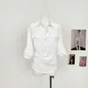 Iamxiaaa*Camisa OS respirável e confortável com presilhas ajustáveis nas mangas, alça na cintura traseira e fivela de metal feita à mão