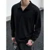 Camisa Polo Simples de Cor Sólida com Manga Longa Masculina Solta Versátil Tendência Novo Estilo Trabalho Casual Patchwork Gola Camiseta Top