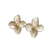 Pendientes de Botón Yanbai Personalidad Temperamento Florales Blanco Aceite de Goteo Sencillos Versátiles Hibisco Pendientes Tridimensionales Pendiente de Sensación de Alta Gama
