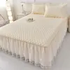 Nuevo Estilo Princesa de Verano Juego de Tres Piezas de Colchoneta Suave de Látex Engrosada Colchoneta de Seda Helada Lavable a Máquina Colchoneta Estilo Falda de Cama