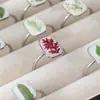 Anillo de Planta Verde Geométrico de Flor Real Anillo de Flor Eterna de Flor Seca Acero Inoxidable Chapado en Oro Joyería de Goteo de Pegamento Vintage Anillo de Flor Real