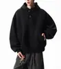 Sudadera con Capucha y Botones Pesada Azul Oscuro para Hombre, Marca Trendy Americana, Ajuste Holgado Primavera/Otoño, Sudadera Deportiva Casual Versátil