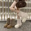 Botas de nieve peludas de suela gruesa para mujer, nuevo estilo invierno 2026, con forro de felpa añadido y diseño de media caña engrosado, que proporcionan calidez y resistencia al frío, adecuadas para el clima frío del noreste de China