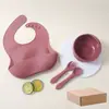 Set de Vajilla de Silicona de Venta Caliente Transfronterizo para Bebés y Niños, Incluyendo Baberos, Platos con Ventosa, Tenedores, Cucharas y Juegos de Platos
