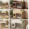 Arenero para Gatos Color Crema con Diseño de Gabinete de Almacenamiento, Estilo Cajón para Interiores, Engrosado, Antisalpicaduras, Aislante de Olores, Nido para Gatos