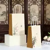 Bolsa de Regalo Estilo Chino con Diseños de Ciruelo, Orquídea, Crisantemo y Loto, Bolso Tote Estilo Chino, Bolsa de Regalo de Bambú Personalizada con Empaque de Cuero