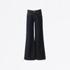 Roupas Femininas de Seda Laranja # Jeans Bootcut de Cintura Alta Americano para Mulheres Azul Escuro Calças Casuais de Sino Boca Larga Emagrecimento e Caimento