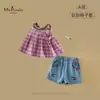 Conjunto Xiafan Novo Estilo Verão para Bebês e Crianças Pequenas Meninas, Camisa Respirável e Shorts Jeans, Conjunto Versátil de Duas Peças