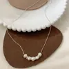 Colar Perolado Barra de Equilíbrio Simples Luxo Leve Zircônia Pérola Colar Corrente de Clavícula Lua Branca Colar de Pérola Sorriso