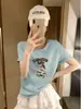 Ying+ Treze Linhas Feio Fofo Pato de Surf Manga Dobrável Floco de Neve Camiseta de Algodão Gola Redonda Emagrecedora Versátil Manga Curta Verão M36-5016