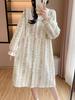 Vestido de Dormir Casual Doce Quente de Manga Longa Todo Algodão Outono e Inverno Sanduíche de Algodão de Ar de Três Camadas Casa para Gestantes Vestido Luna